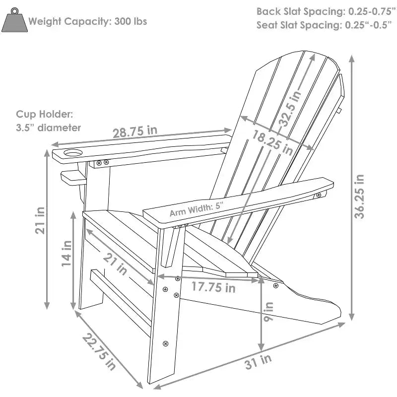 Sunnydaze Outdoor Lake Style Adirondack Chair with Cup Holder