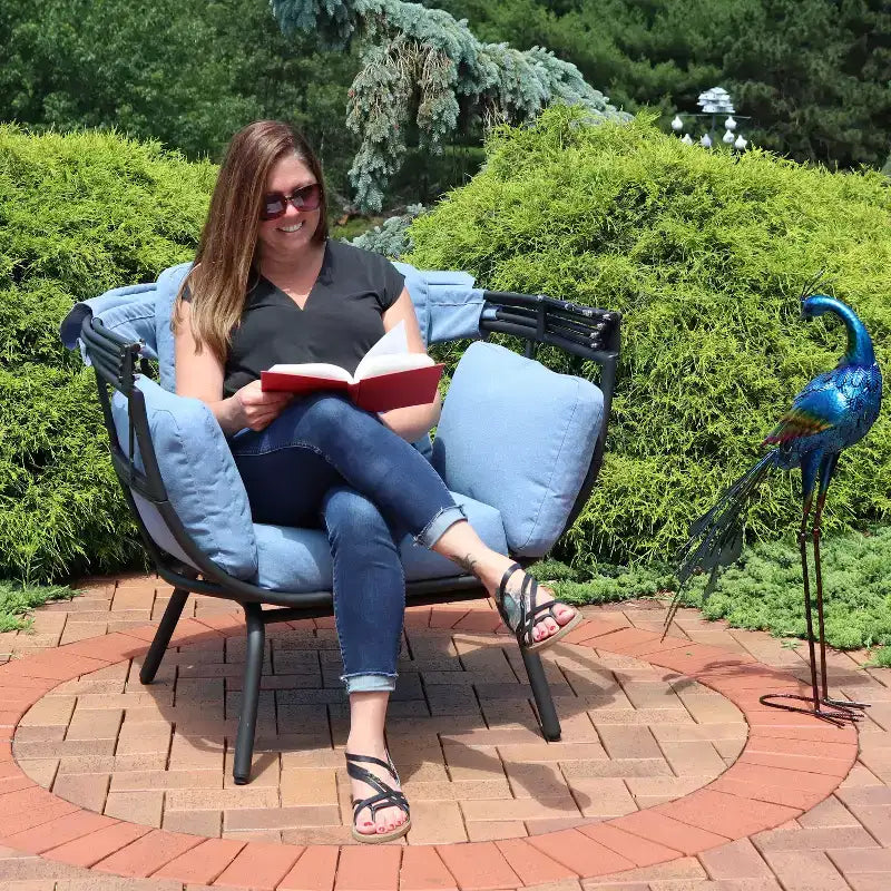 Sunnydaze Moderna Sedia a Sdraio da Giardino di Lusso con Parasole Retrattile - Telaio in Alluminio Verniciato a Polvere con Cuscini e Tettoia in Poliestere