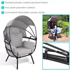 Sunnydaze Moderna Sedia a Sdraio da Giardino di Lusso con Parasole Retrattile - Telaio in Alluminio Verniciato a Polvere con Cuscini e Tettoia in Poliestere