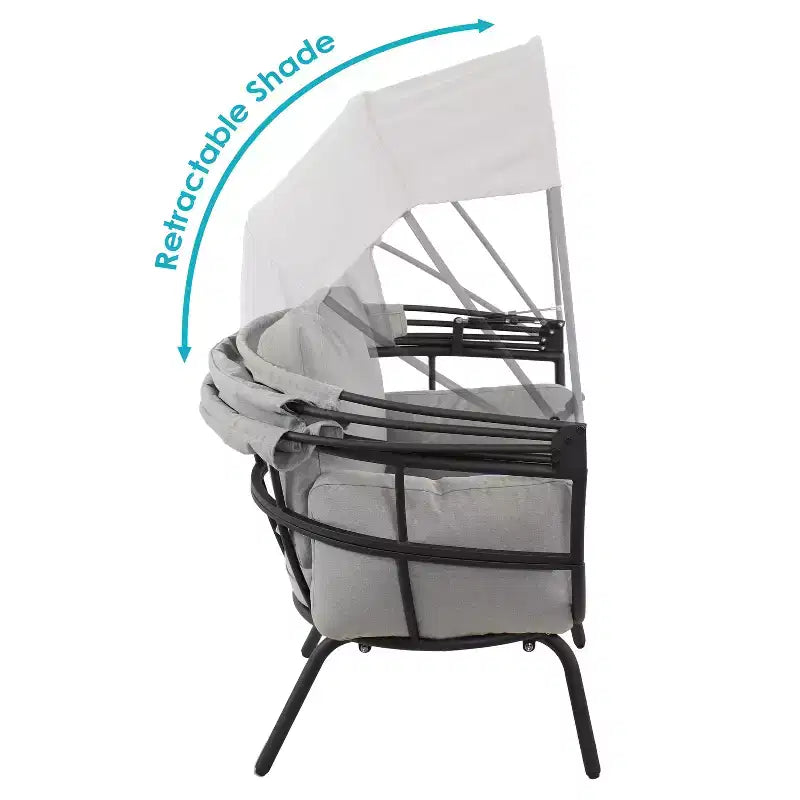 Sunnydaze Moderna Sedia a Sdraio da Giardino di Lusso con Parasole Retrattile - Telaio in Alluminio Verniciato a Polvere con Cuscini e Tettoia in Poliestere