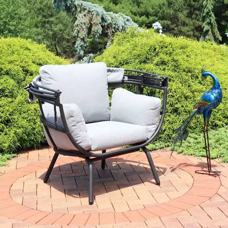 Sunnydaze Moderna Sedia a Sdraio da Giardino di Lusso con Parasole Retrattile - Telaio in Alluminio Verniciato a Polvere con Cuscini e Tettoia in Poliestere