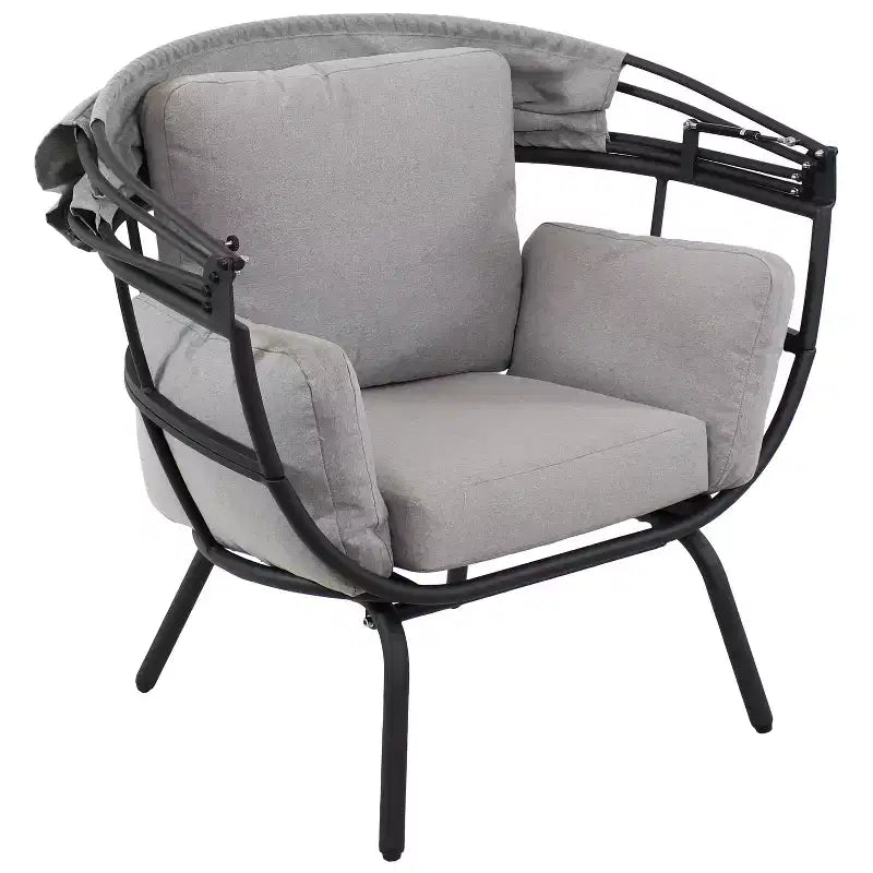 Sunnydaze Moderna Sedia a Sdraio da Giardino di Lusso con Parasole Retrattile - Telaio in Alluminio Verniciato a Polvere con Cuscini e Tettoia in Poliestere