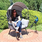 Sunnydaze Moderna Sedia a Sdraio da Giardino di Lusso con Parasole Retrattile - Telaio in Alluminio Verniciato a Polvere con Cuscini e Tettoia in Poliestere