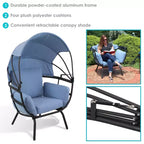 Sunnydaze Moderna Sedia a Sdraio da Giardino di Lusso con Parasole Retrattile - Telaio in Alluminio Verniciato a Polvere con Cuscini e Tettoia in Poliestere