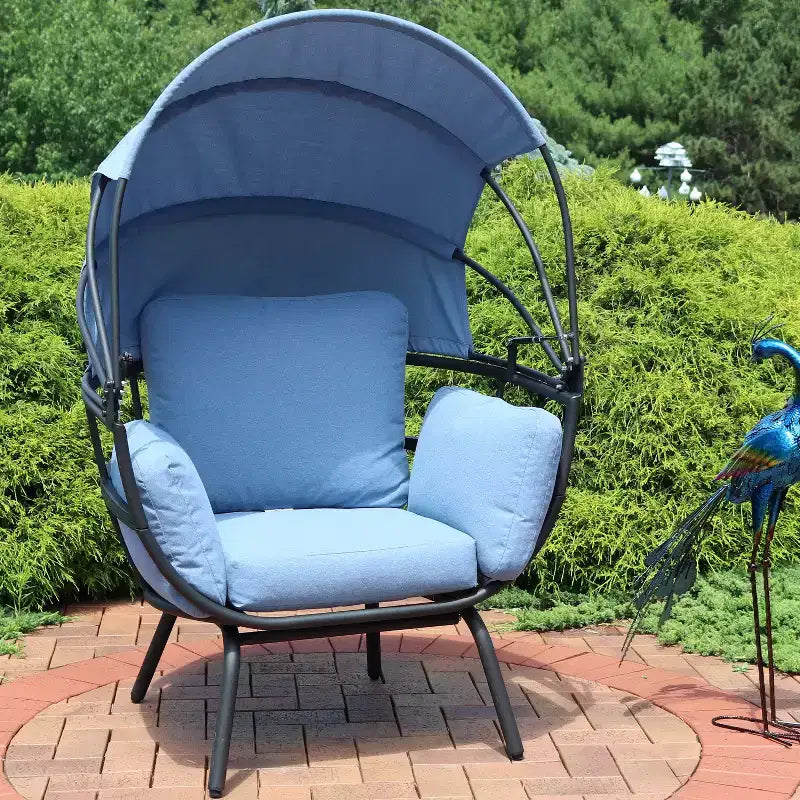 Sunnydaze Moderna Sedia a Sdraio da Giardino di Lusso con Parasole Retrattile - Telaio in Alluminio Verniciato a Polvere con Cuscini e Tettoia in Poliestere