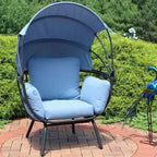 Sunnydaze Moderna Sedia a Sdraio da Giardino di Lusso con Parasole Retrattile - Telaio in Alluminio Verniciato a Polvere con Cuscini e Tettoia in Poliestere