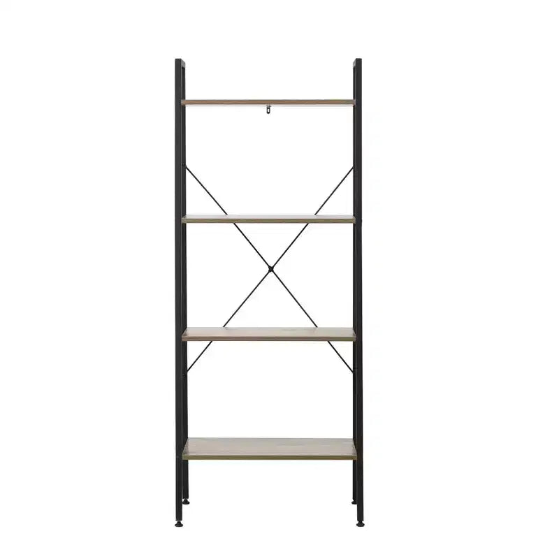 LuxenHome 4-Shelf 58.3 x 23.62 W Wood and Metal Ladder Bookcase. Brown