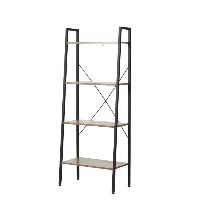 LuxenHome 4-Shelf 58.3 x 23.62 W Wood and Metal Ladder Bookcase. Brown