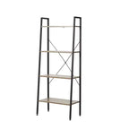 LuxenHome 4-Shelf 58.3 x 23.62 W Wood and Metal Ladder Bookcase. Brown