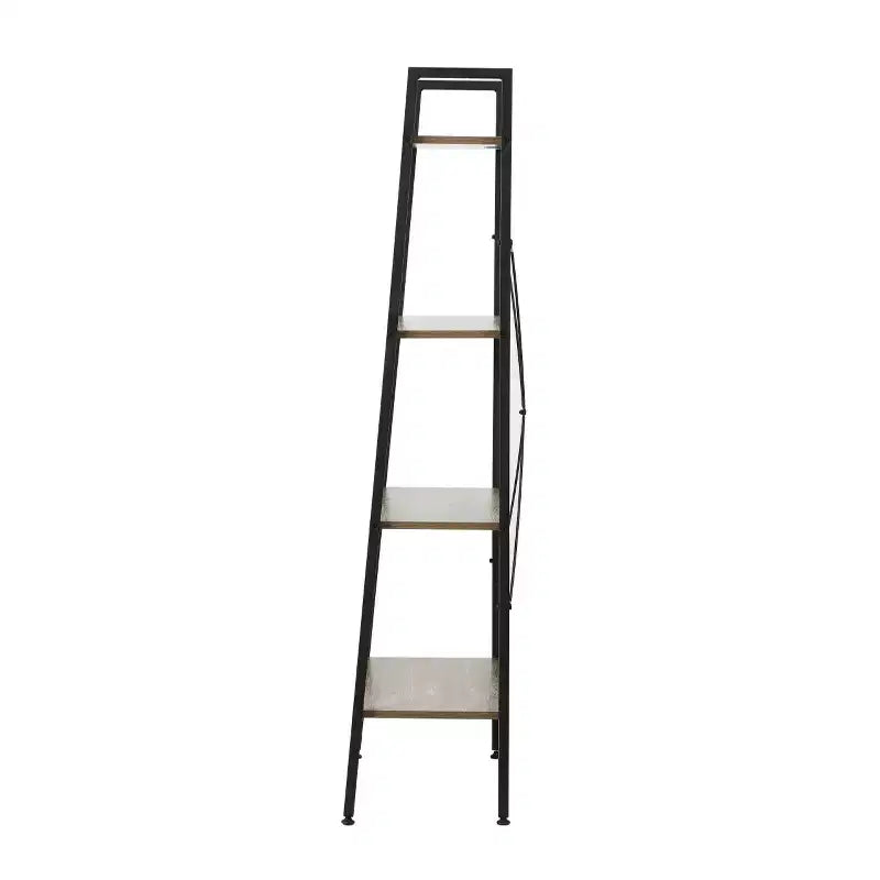 LuxenHome 4-Shelf 58.3 x 23.62 W Wood and Metal Ladder Bookcase. Brown