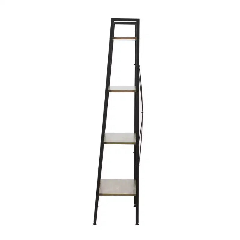 LuxenHome 4-Shelf 58.3 x 23.62 W Wood and Metal Ladder Bookcase. Brown