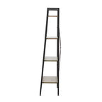 LuxenHome 4-Shelf 58.3 x 23.62 W Wood and Metal Ladder Bookcase. Brown