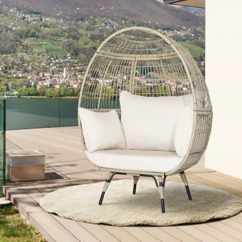 Costway Sedia a Uovo in Rattan Fuori Misura per Patio con 4 Cuscini per Interni ed Esterni