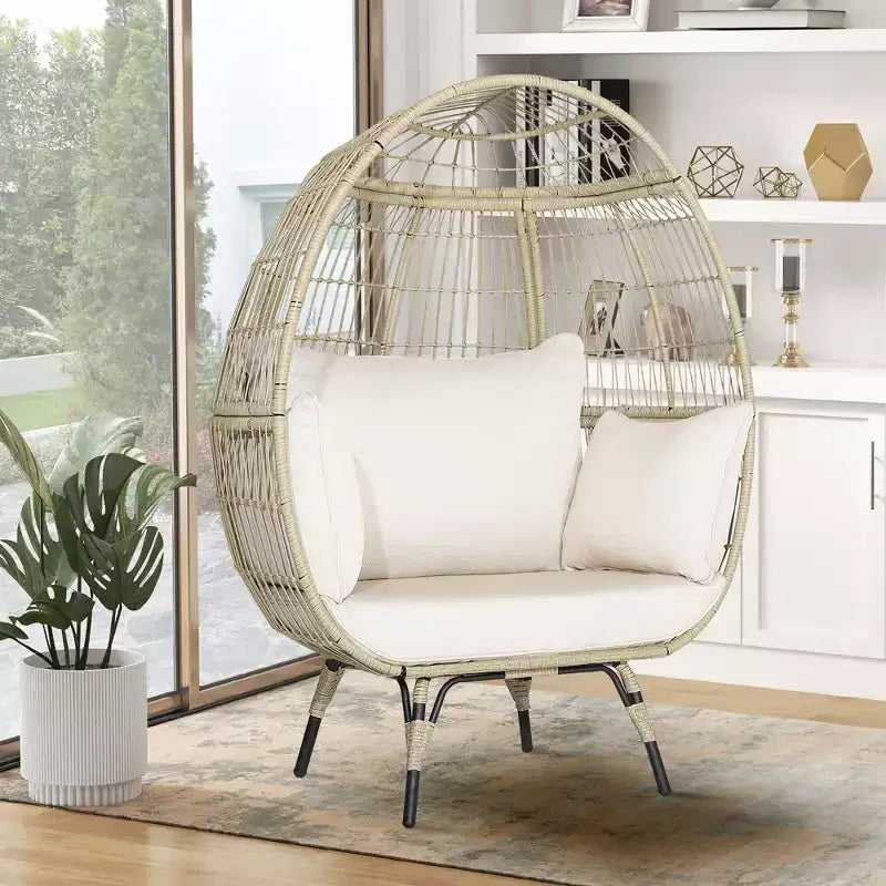 Costway Sedia a Uovo in Rattan Fuori Misura per Patio con 4 Cuscini per Interni ed Esterni