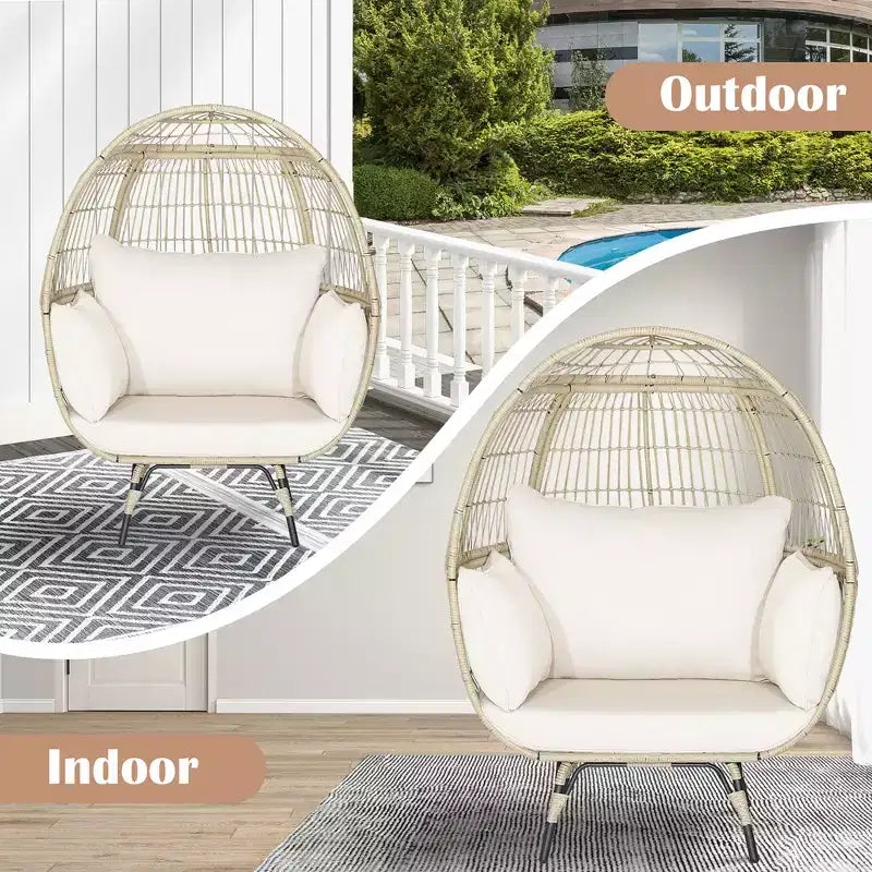 Costway Sedia a Uovo in Rattan Fuori Misura per Patio con 4 Cuscini per Interni ed Esterni