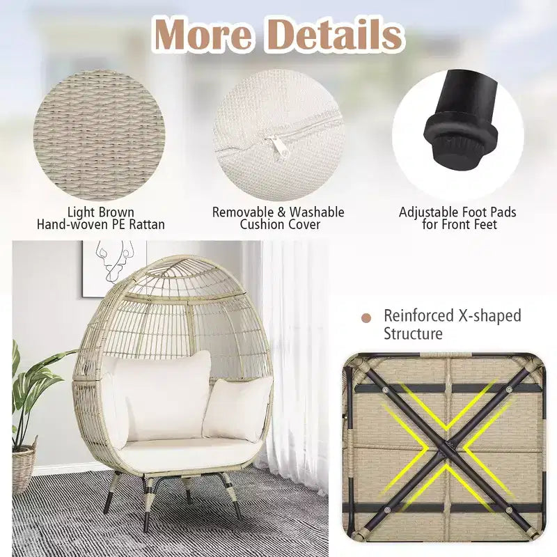Costway Sedia a Uovo in Rattan Fuori Misura per Patio con 4 Cuscini per Interni ed Esterni