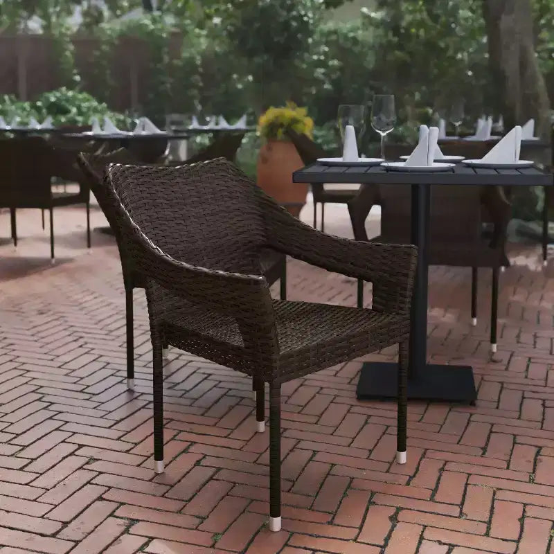 Flash Furniture Ethan Commercial Grade Stacking Patio Chair, All Weather PE Rattan Wicker Patio Dining Chair