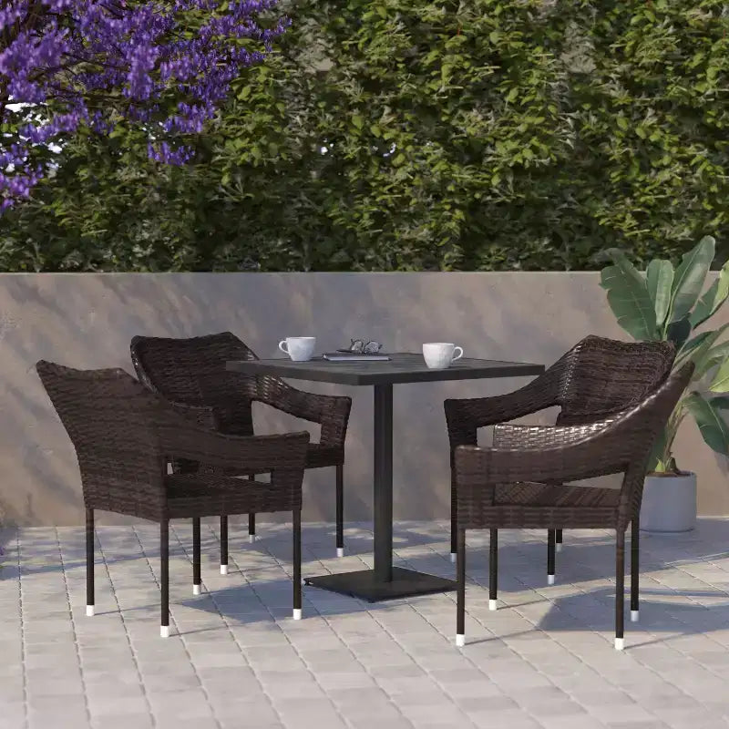 Flash Furniture Ethan Set of 4 Commercial Grade Stacking Patio Chairs, All Weather PE Rattan Wicker Patio Dining Chairs