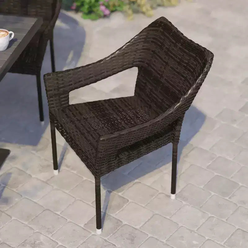 Flash Furniture Ethan Set of 4 Commercial Grade Stacking Patio Chairs, All Weather PE Rattan Wicker Patio Dining Chairs