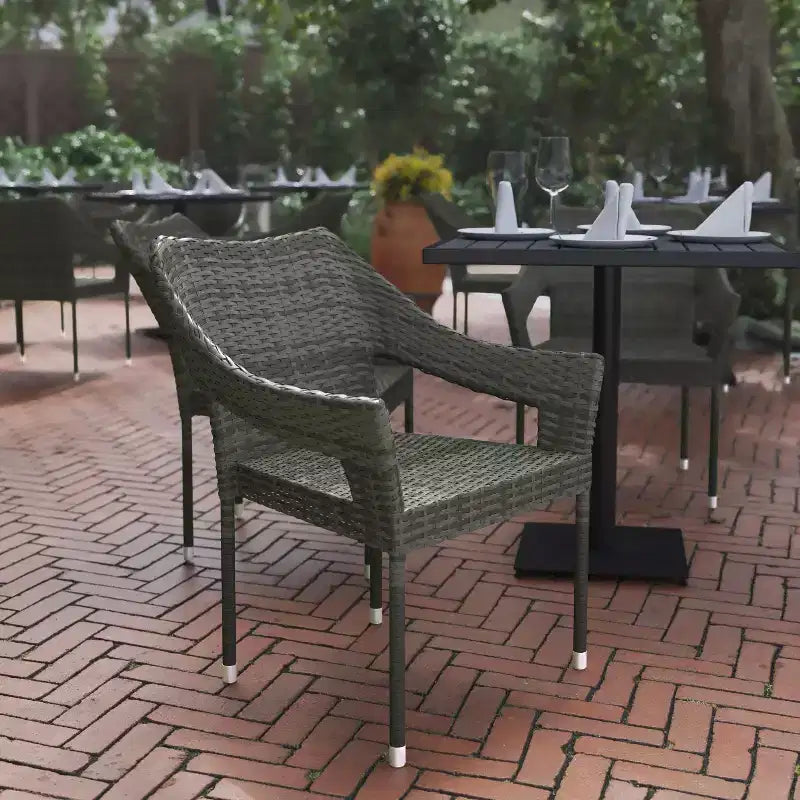 Flash Furniture Ethan Set of 4 Commercial Grade Stacking Patio Chairs, All Weather PE Rattan Wicker Patio Dining Chairs