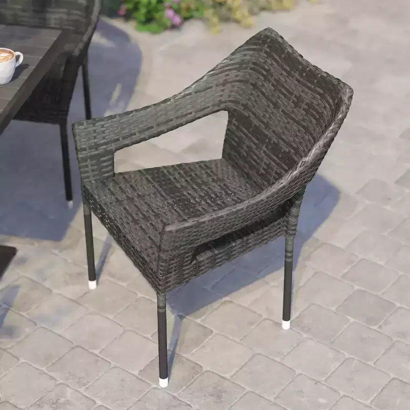 Flash Furniture Ethan Set of 4 Commercial Grade Stacking Patio Chairs, All Weather PE Rattan Wicker Patio Dining Chairs
