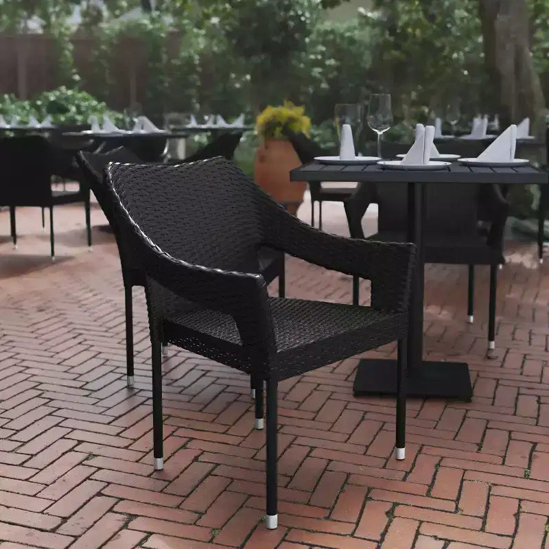 Flash Furniture Ethan Set of 4 Commercial Grade Stacking Patio Chairs, All Weather PE Rattan Wicker Patio Dining Chairs