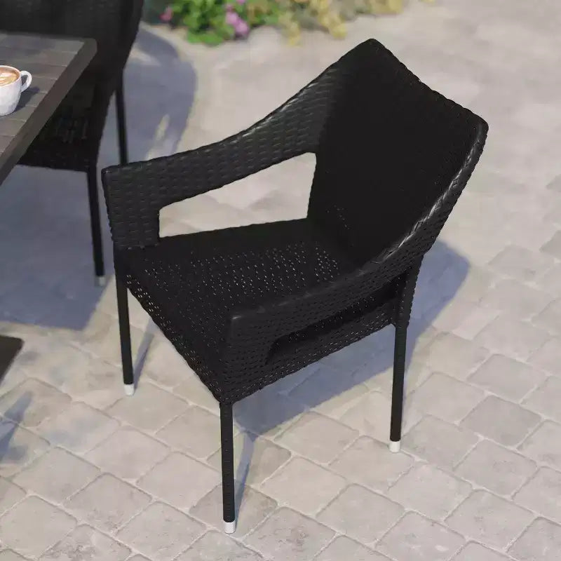 Flash Furniture Ethan Set of 4 Commercial Grade Stacking Patio Chairs, All Weather PE Rattan Wicker Patio Dining Chairs