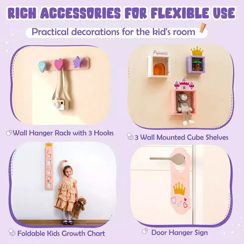 Costway Kids Vanity Set Princess Makeup Pretend Play Dressing Mirror Castle Girls Pink
