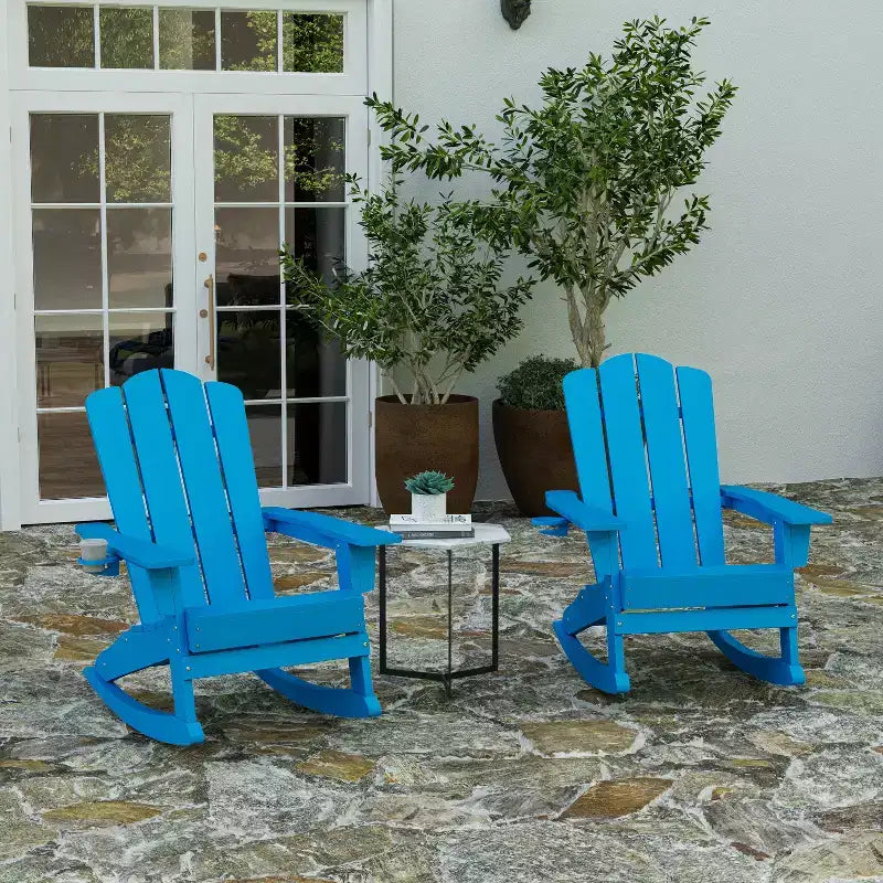 Merrick Lane HDPE Adirondack Chair with Cup Holder and Pull Out Ottoman, All-Weather HDPE Indoor/Outdoor Chair