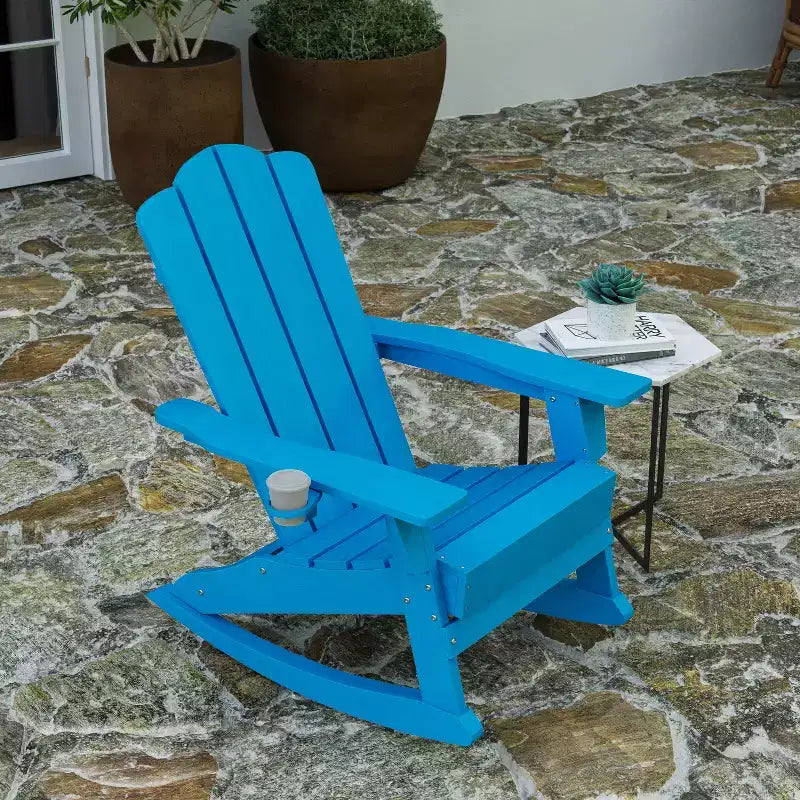 Merrick Lane HDPE Adirondack Chair with Cup Holder and Pull Out Ottoman, All-Weather HDPE Indoor/Outdoor Chair