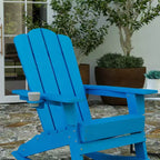 Merrick Lane HDPE Adirondack Chair with Cup Holder and Pull Out Ottoman, All-Weather HDPE Indoor/Outdoor Chair