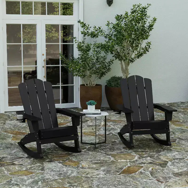 Merrick Lane HDPE Adirondack Chair with Cup Holder and Pull Out Ottoman, All-Weather HDPE Indoor/Outdoor Chair