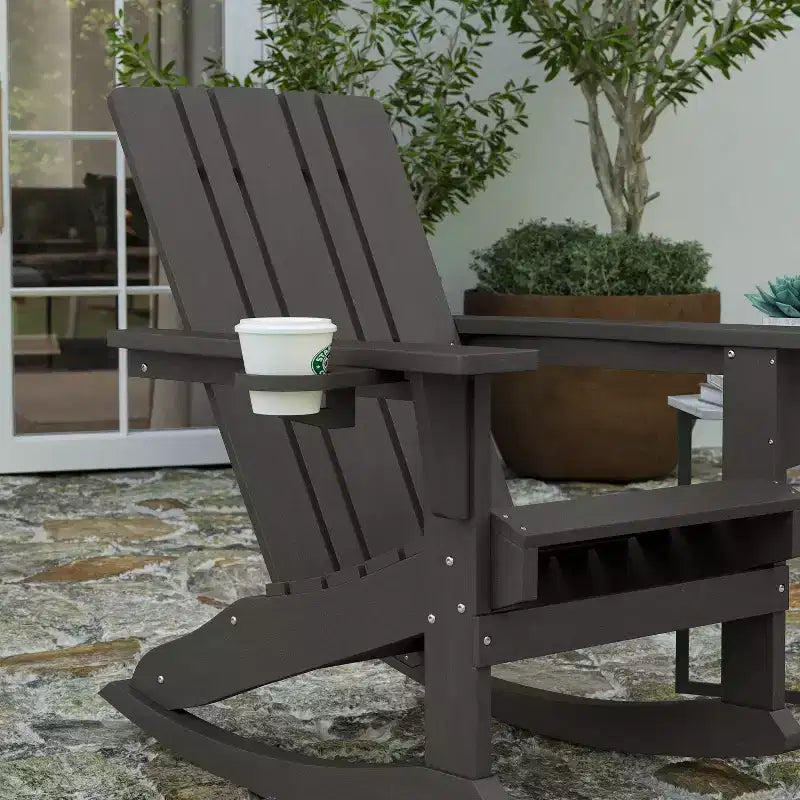 Merrick Lane HDPE Adirondack Chair with Cup Holder and Pull Out Ottoman, All-Weather HDPE Indoor/Outdoor Chair