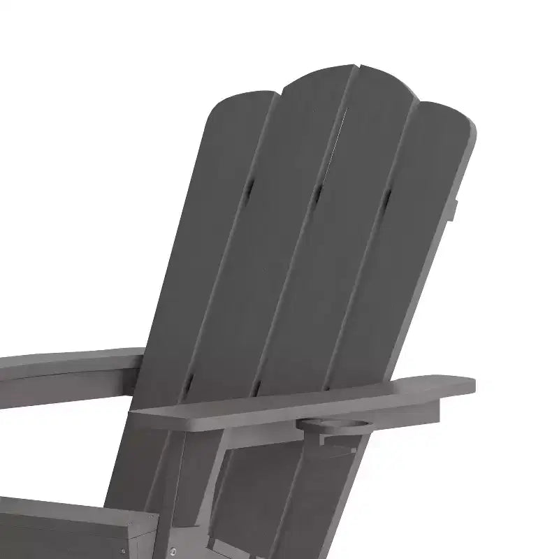 Merrick Lane HDPE Adirondack Chair with Cup Holder and Pull Out Ottoman, All-Weather HDPE Indoor/Outdoor Chair