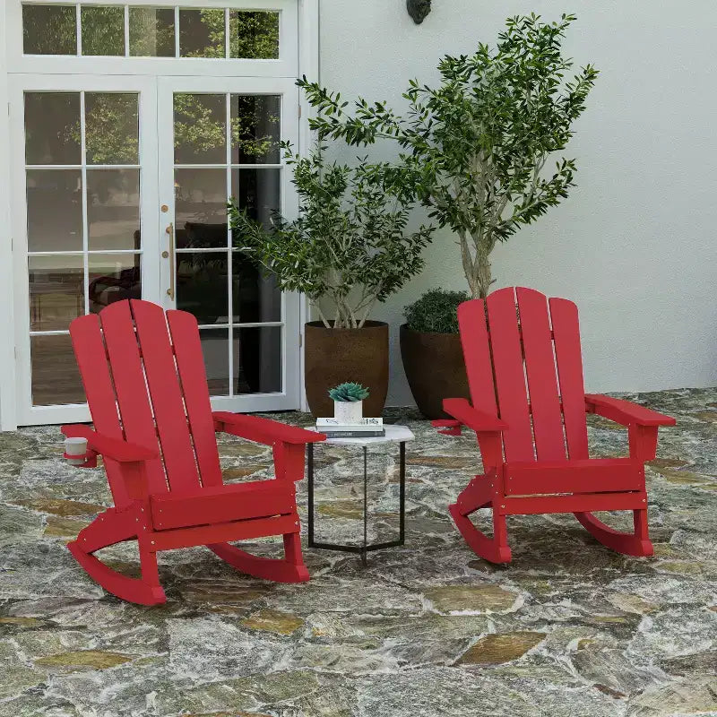 Merrick Lane HDPE Adirondack Chair with Cup Holder and Pull Out Ottoman, All-Weather HDPE Indoor/Outdoor Chair
