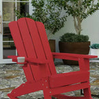 Merrick Lane HDPE Adirondack Chair with Cup Holder and Pull Out Ottoman, All-Weather HDPE Indoor/Outdoor Chair