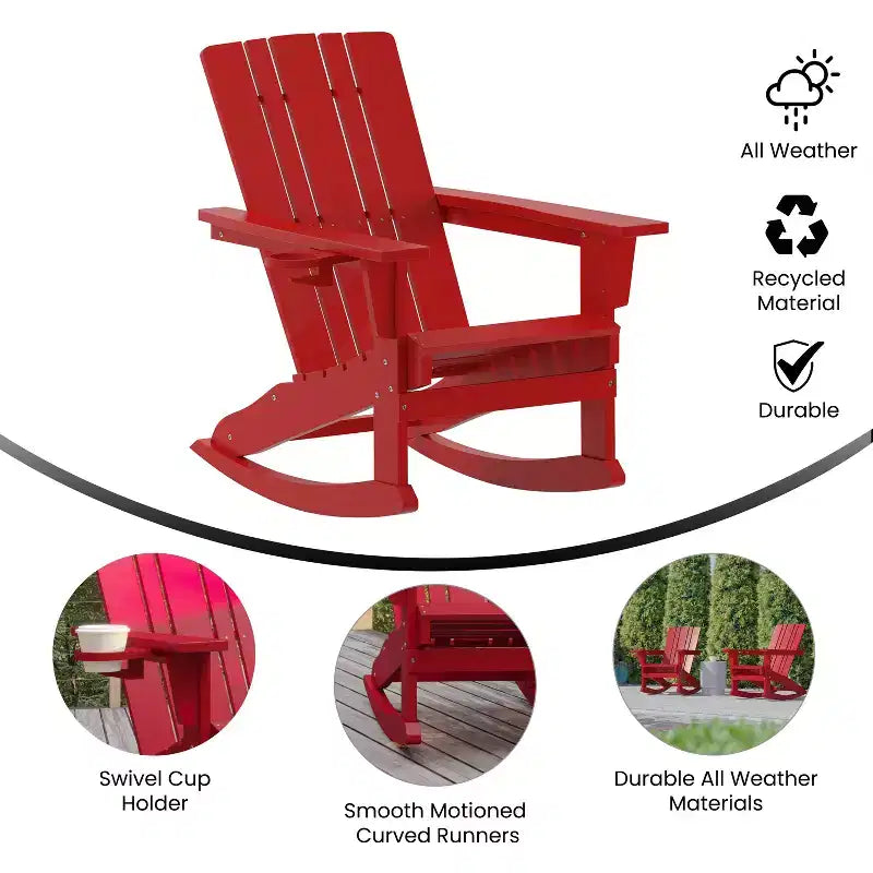 Merrick Lane HDPE Adirondack Chair with Cup Holder and Pull Out Ottoman, All-Weather HDPE Indoor/Outdoor Chair
