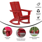 Merrick Lane HDPE Adirondack Chair with Cup Holder and Pull Out Ottoman, All-Weather HDPE Indoor/Outdoor Chair