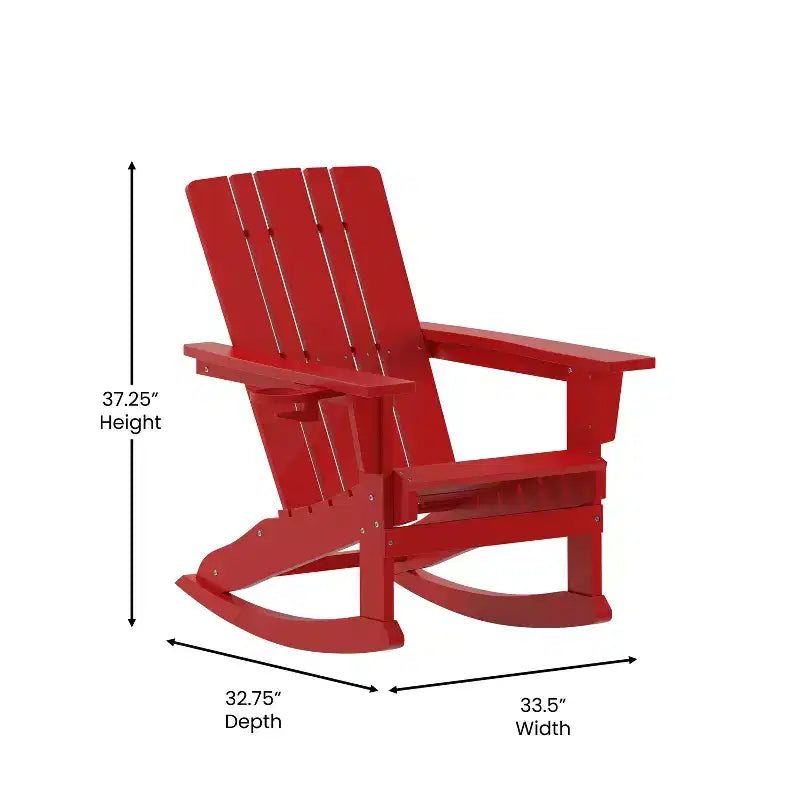 Merrick Lane HDPE Adirondack Chair with Cup Holder and Pull Out Ottoman, All-Weather HDPE Indoor/Outdoor Chair