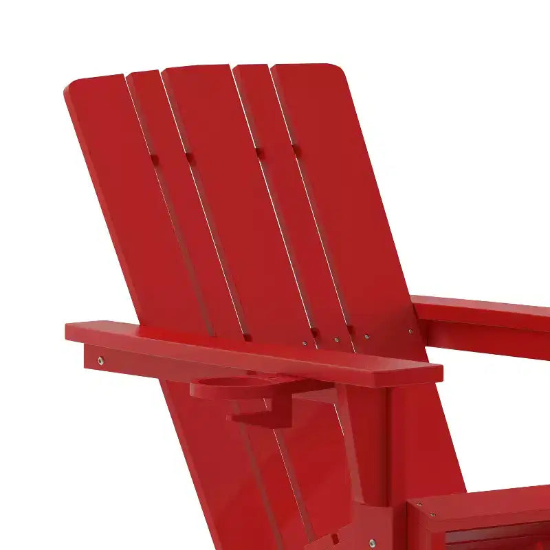 Merrick Lane HDPE Adirondack Chair with Cup Holder and Pull Out Ottoman, All-Weather HDPE Indoor/Outdoor Chair