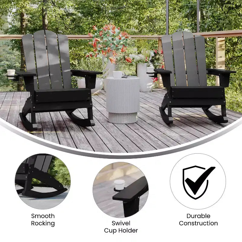 Merrick Lane HDPE Adirondack Chair with Cup Holder and Pull Out Ottoman, All-Weather HDPE Indoor/Outdoor Chair
