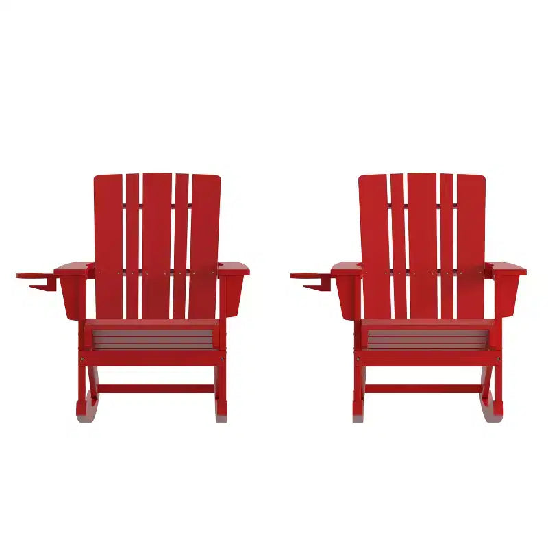 Sedia Adirondack in HDPE Merrick Lane con portabicchieri e pouf estraibile, sedia per interni/esterni in HDPE per tutte le stagioni
