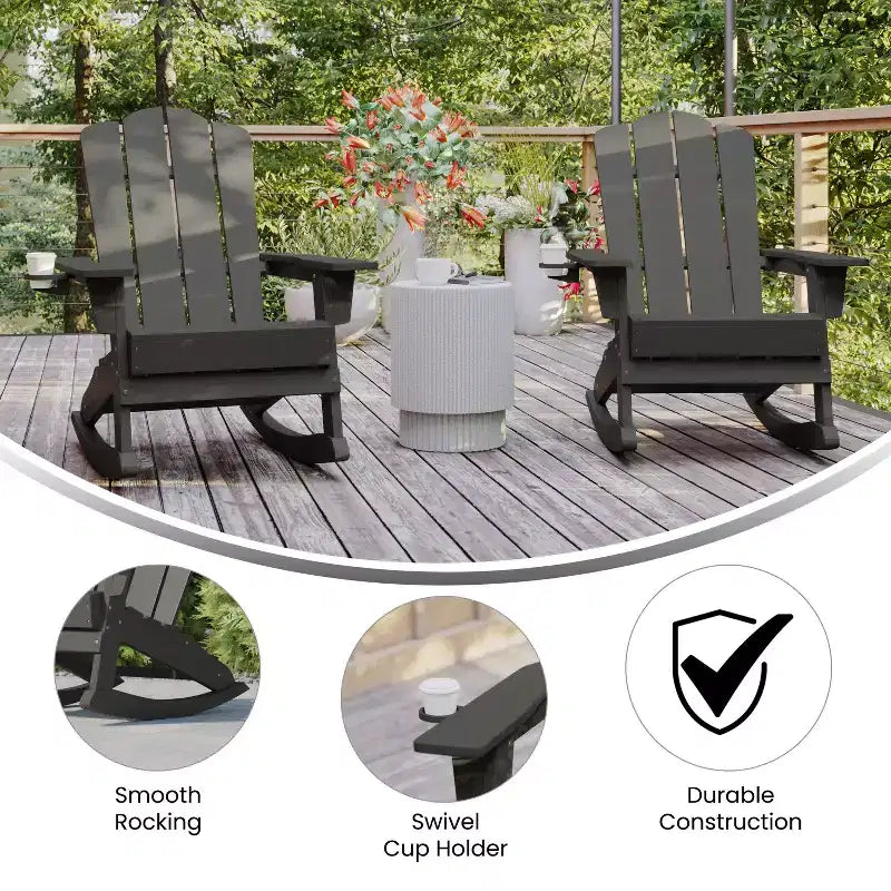 Emma e Oliver Set di 2 sedie a dondolo Adirondack con portabicchieri, sedie a dondolo Adirondack in HDPE resistenti alle intemperie