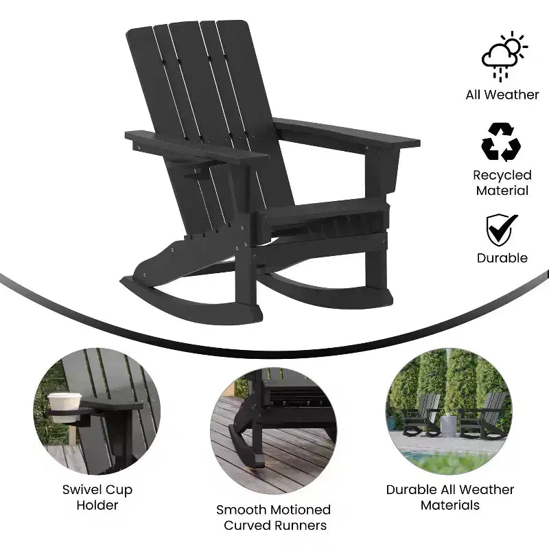 Emma e Oliver Set di 2 sedie a dondolo Adirondack con portabicchieri, sedie a dondolo Adirondack in HDPE resistenti alle intemperie