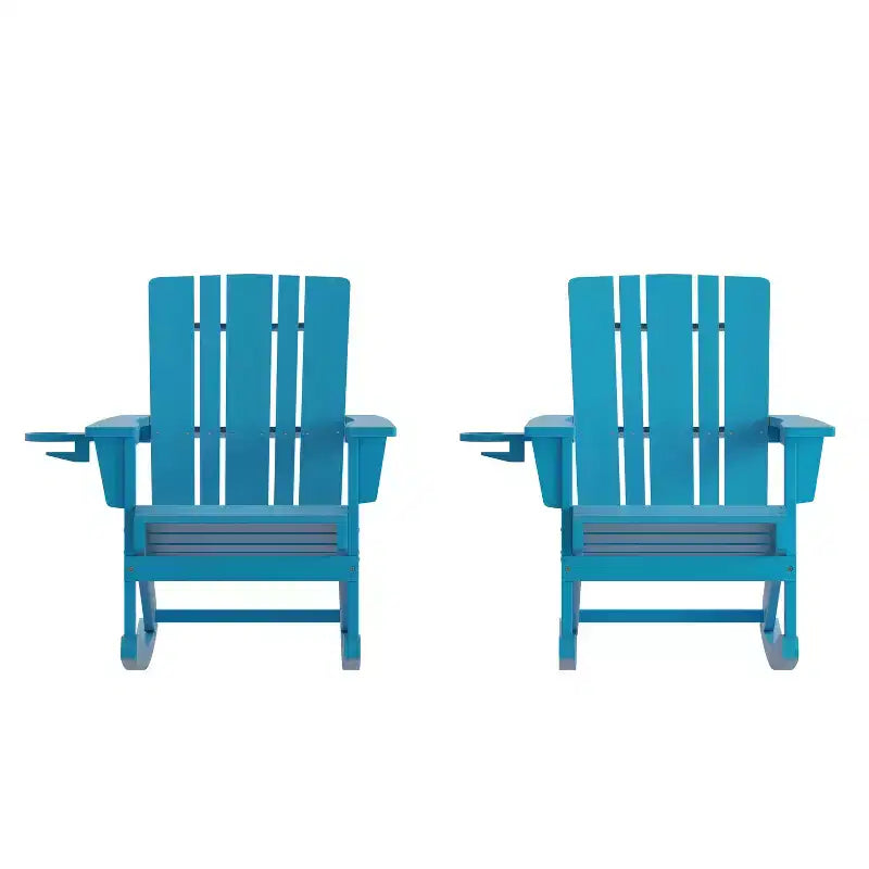 Emma e Oliver Set di 2 sedie a dondolo Adirondack con portabicchieri, sedie a dondolo Adirondack in HDPE resistenti alle intemperie