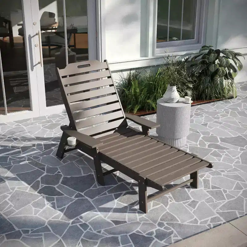 Merrick Lane Gaylord Set of 2 Adjustable Adirondack Loungers with Cup Holders- All-Weather Indoor/Outdoor HDPE Lounge Chairs