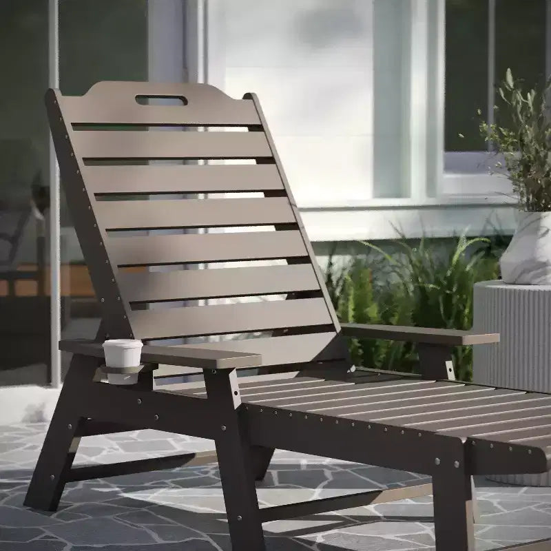 Merrick Lane Gaylord Set of 2 Adjustable Adirondack Loungers with Cup Holders- All-Weather Indoor/Outdoor HDPE Lounge Chairs