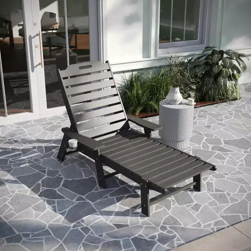 Merrick Lane Gaylord Set of 2 Adjustable Adirondack Loungers with Cup Holders- All-Weather Indoor/Outdoor HDPE Lounge Chairs