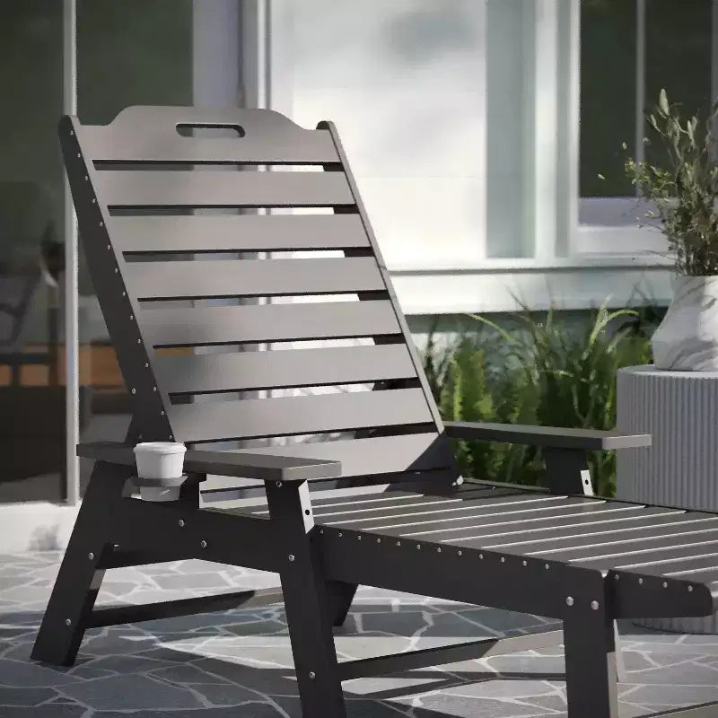 Merrick Lane Gaylord Set of 2 Adjustable Adirondack Loungers with Cup Holders- All-Weather Indoor/Outdoor HDPE Lounge Chairs