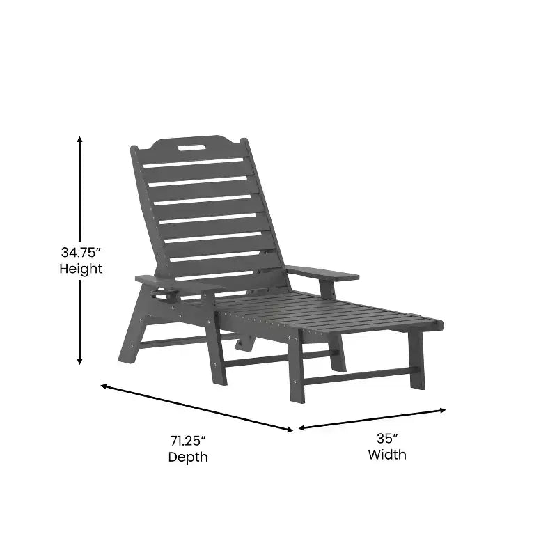 Merrick Lane Gaylord Set of 2 Adjustable Adirondack Loungers with Cup Holders- All-Weather Indoor/Outdoor HDPE Lounge Chairs